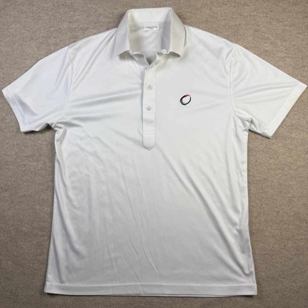 Collars & Co Mens White Performance Short Sleeve Polo Shirt Medium Logo